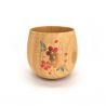 Japanese natsume wooden tea cup with cherry leaf pattern, SAKURA