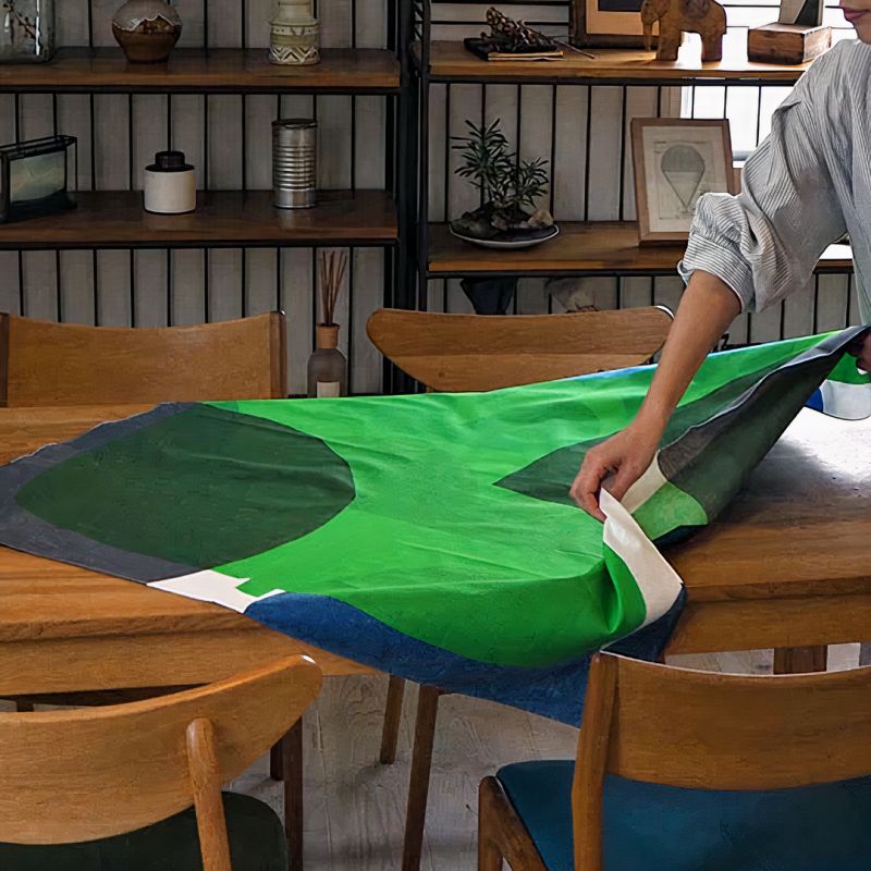 Furoshiki de algodón japonés, MASARU SUZUKI, verde, PÁJARO DE AGUA, 100 x 100 cm