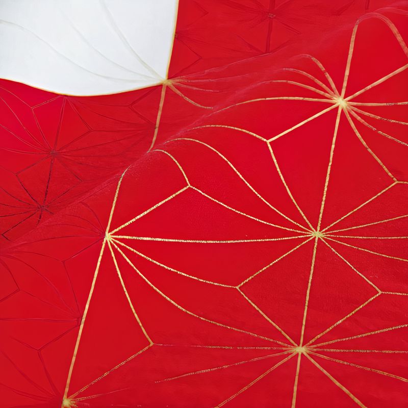 Furoshiki japonais en coton, ASANOHAKIKKO, rouge et or, 70 x 70 cm