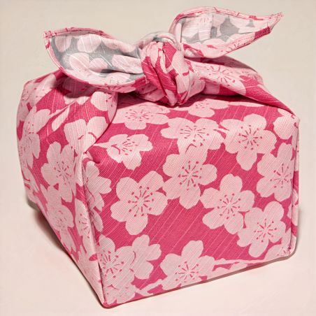 Japanisches Baumwoll-Furoshiki, SHIDARE SAKURA, rosa und blau, 48 x 48 cm