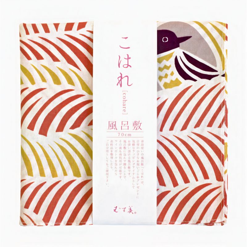 Japanese cotton furoshiki, NEKO TO TORI, pink, 70 x 70 cm