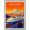 Japanisches Poster / Illustration „Bullet Train“ Shinkansen und Berg Fuji, by ダヴィッド