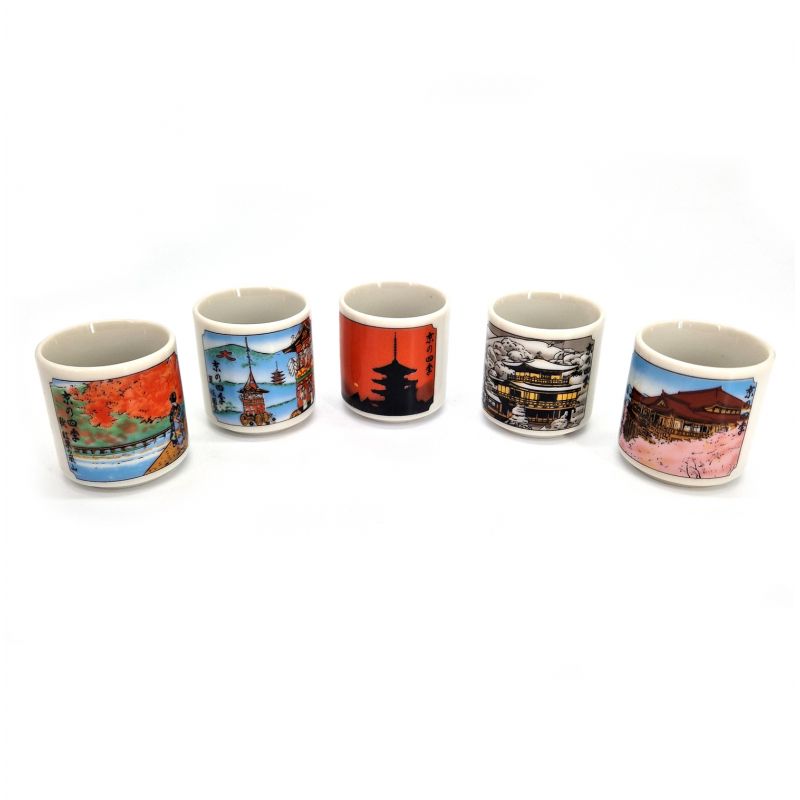 Japanese set of 5 sake cups, KINENHI