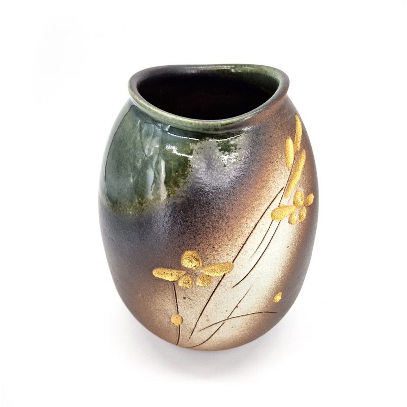 Japanische Keramikvase mit goldenen Blumen – KOGANE NO HANA