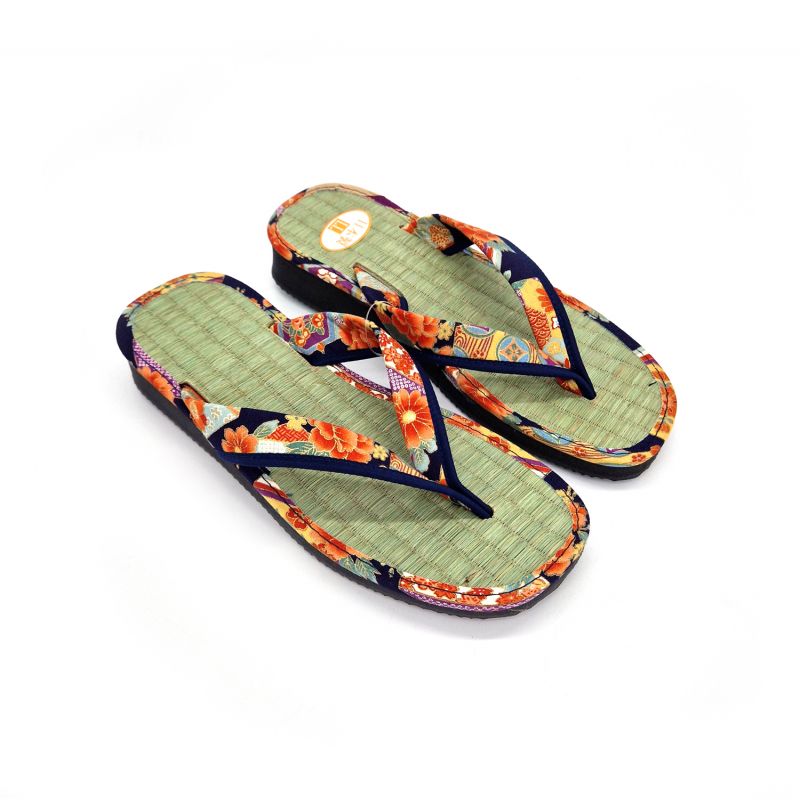 paire de sandales japonaises zori pour femme, GOZA 2530E, bleue