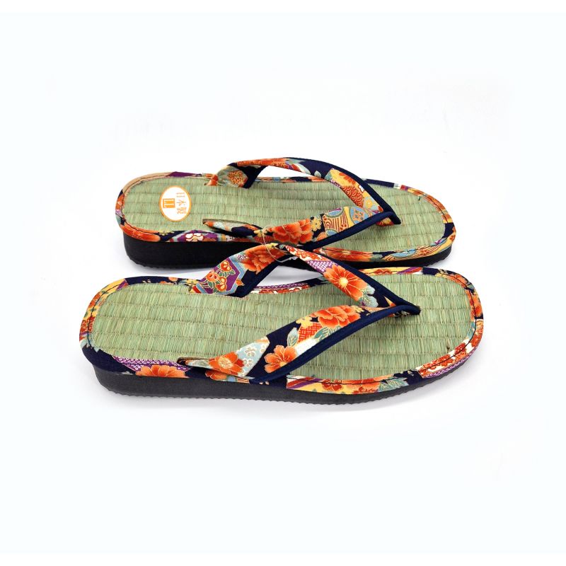 paire de sandales japonaises zori pour femme, GOZA 2530E, bleue