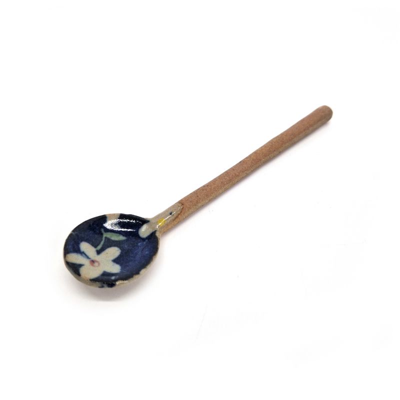Japanischer Keramiklöffel, blaue Blumenmuster, AOI HANA