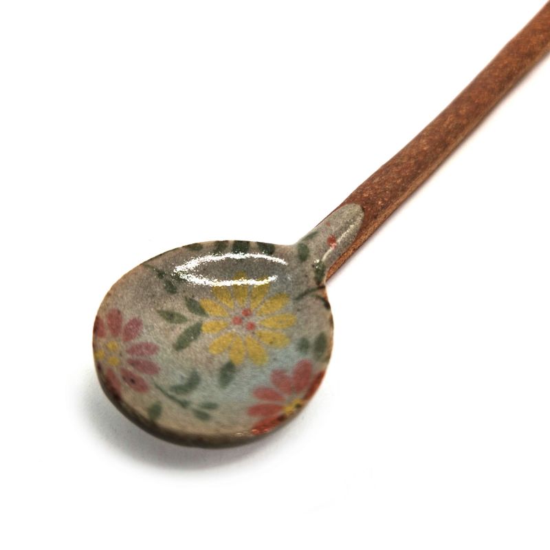Cuchara de cerámica japonesa, motivos florales 1, FURAWAZU 1