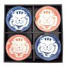 Set aus 4 kleinen blauen und rosa Keramiktellern mit Katzenmuster – NEKO
