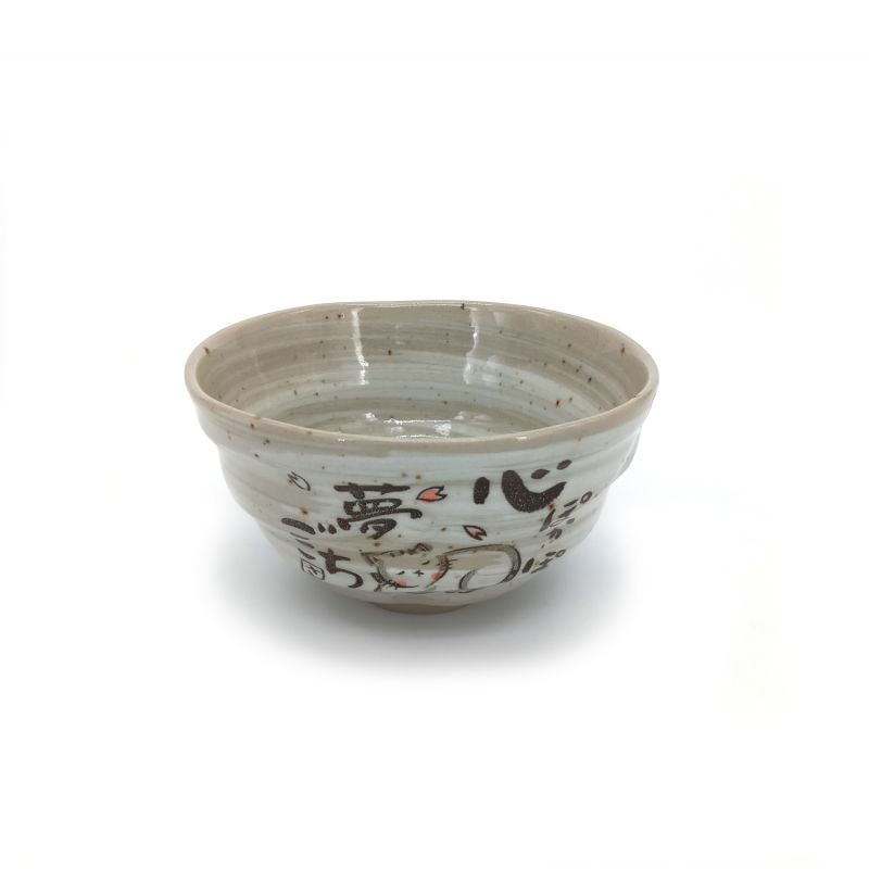 Cuenco de arroz japonés de cerámica, ilustraciones CAT grises - NEKO