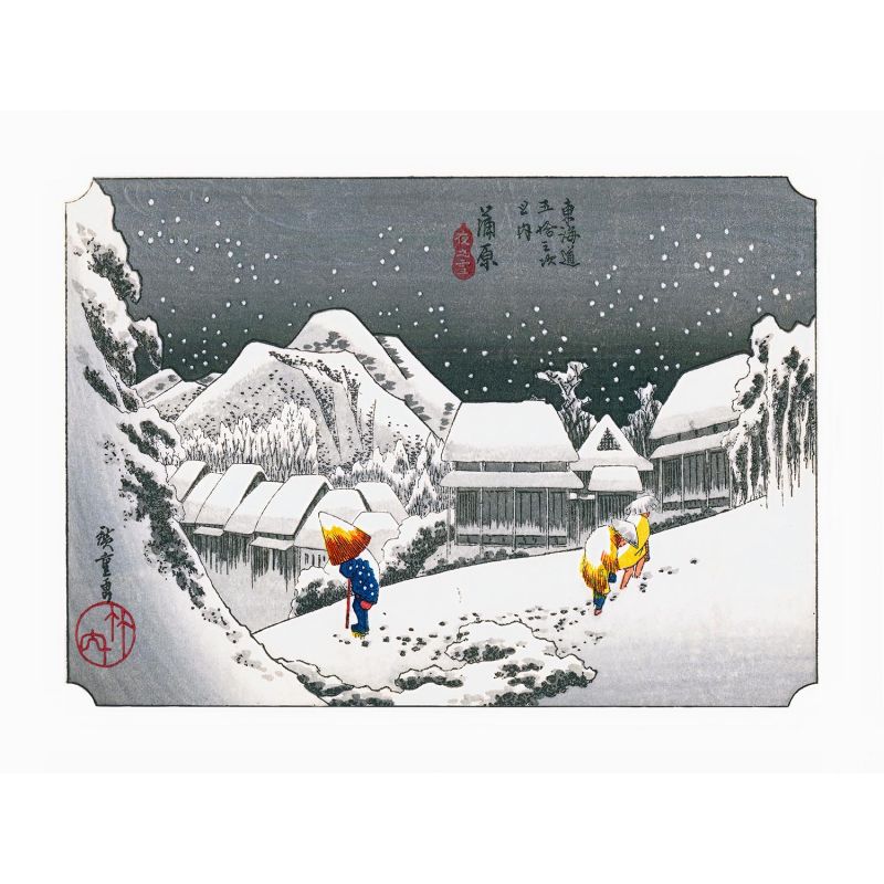 Japanese print, Hiroshige Utagawa, Night snow in Kambara