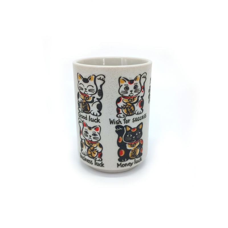 traditional Japanese tea cup with lucky cat designs, KOUN NA NEKO