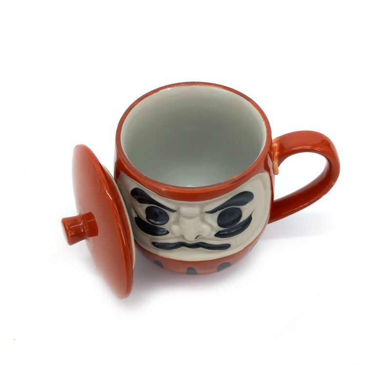 Traditional Japanese tea cup with lid, red daruma, AKAI DARUMA