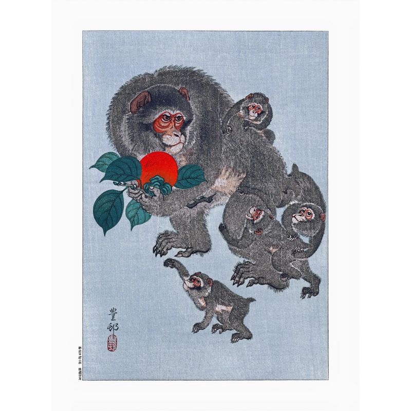 Japanischer Druck, eine Affenmutter und ihre Säuglinge, OHARA KOSON