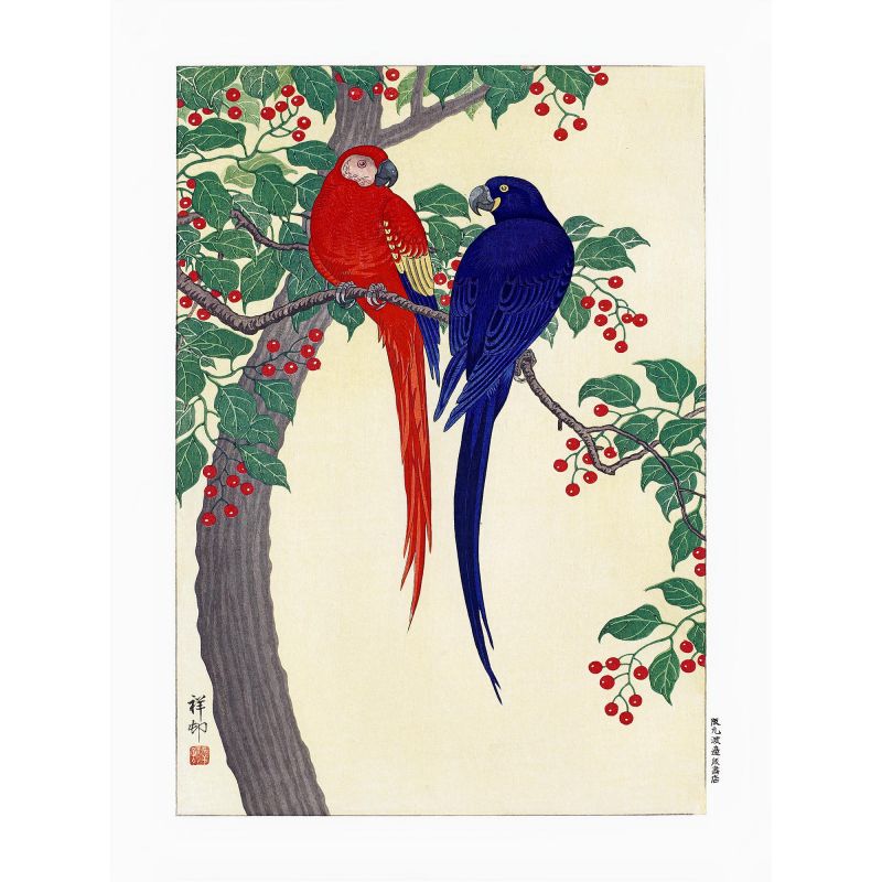 Japanischer Druck, roter und blauer Papagei, OHARA KOSON