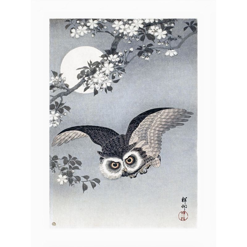 Japanese print, Cherry blossoms and Owl, OHARA KOSON
