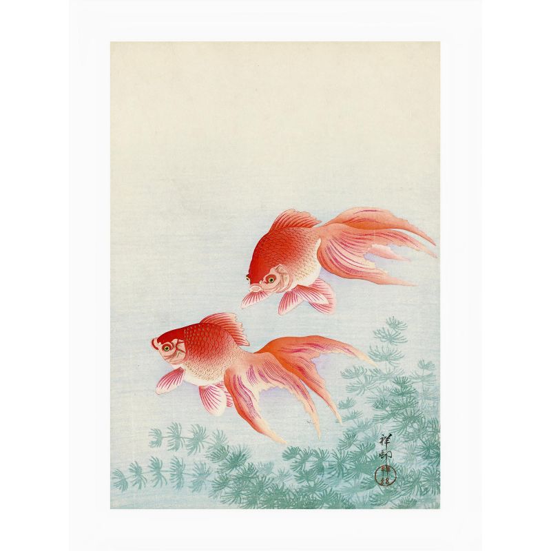 Japanese print, Two mandarin ducks and snow, OHARA KOSON