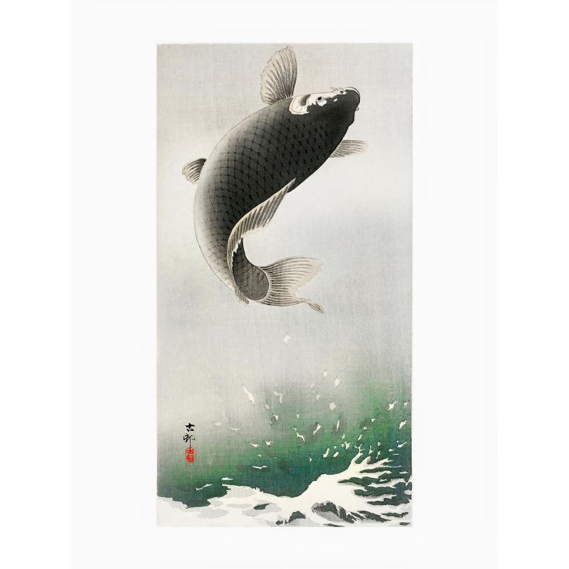 Japanese print, Jumping carp, OHARA KOSON