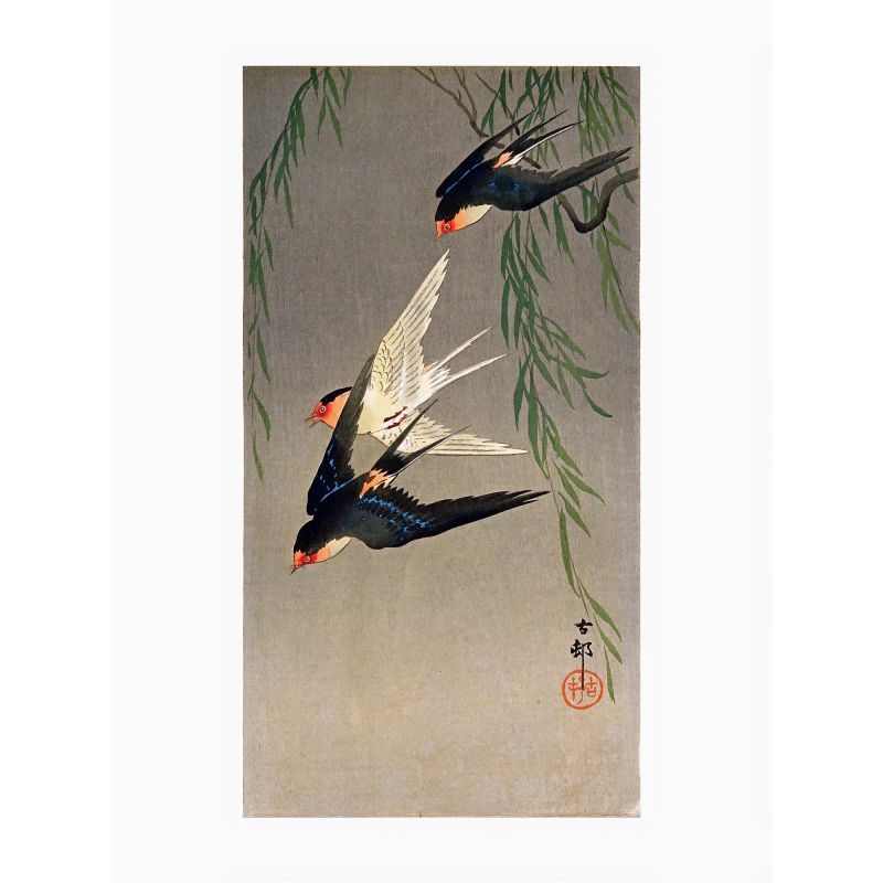Japanese print, Swallows in flight, OHARA KOSON