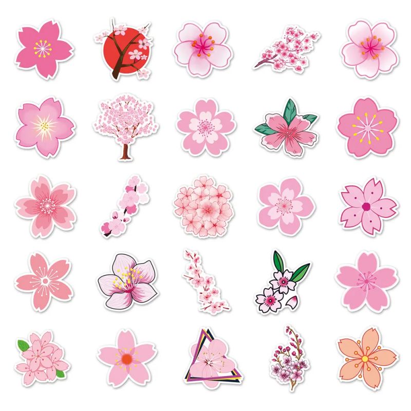 Lot of 50 Japanese stickers, Kawaii Cherry Blossom Stickers-SAKURA
