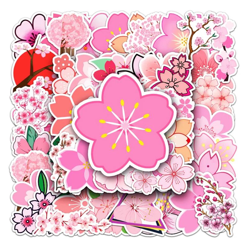 Lotto di 50 adesivi giapponesi, adesivi Kawaii Cherry Blossom-SAKURA