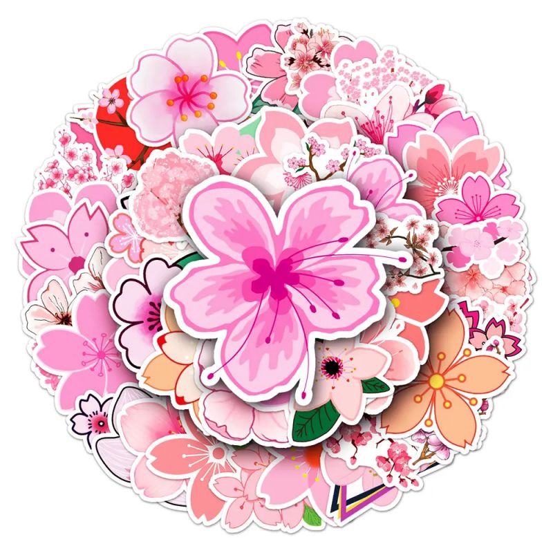 Lote de 50 pegatinas japonesas, Kawaii Cherry Blossom Stickers-SAKURA