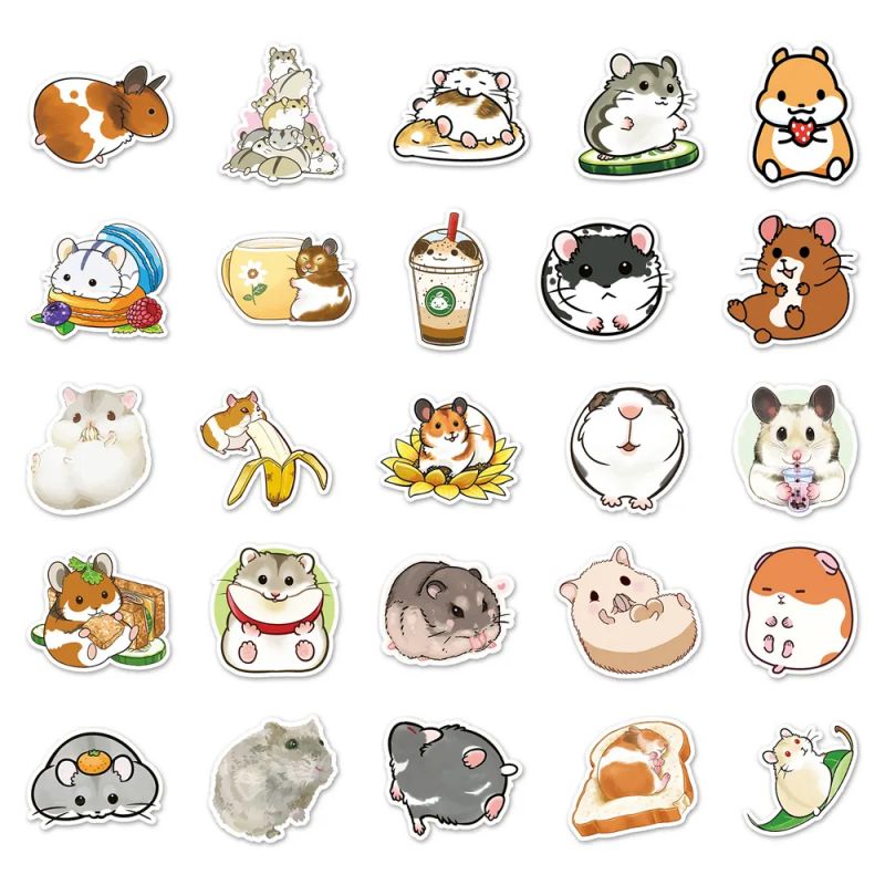Lot de 50 autocollants japonais,Stickers Kawaii Hamster-HAMUSUTA