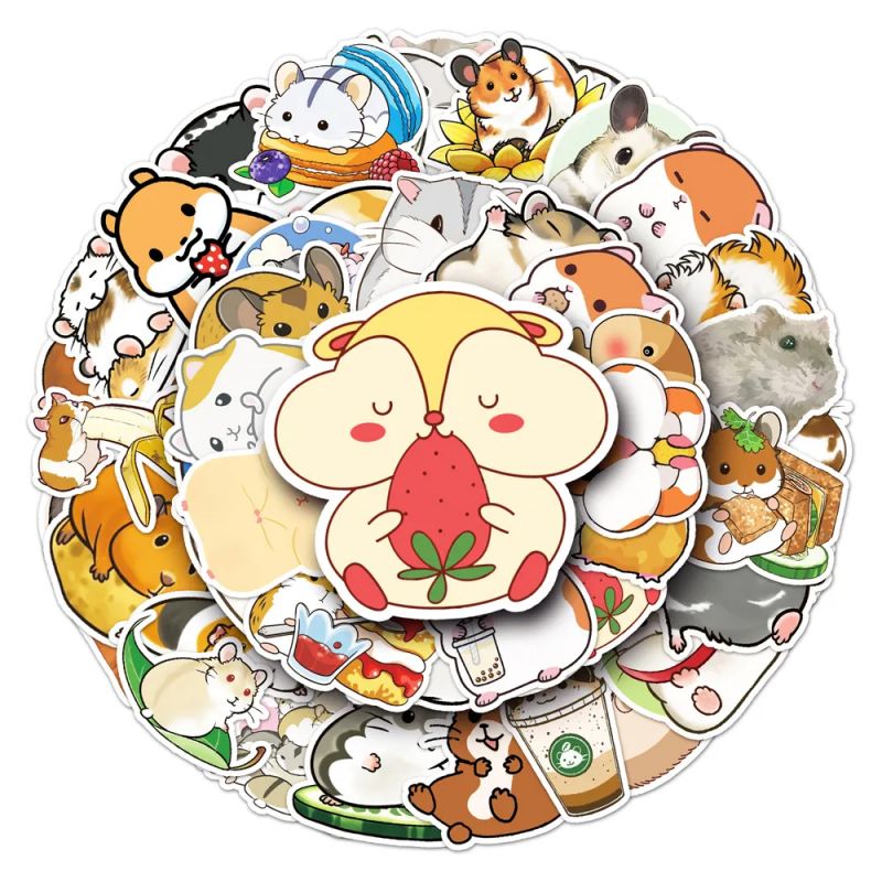 Lot von 50 japanischen Aufklebern, Kawaii-Hamster-Aufkleber-HAMUSUTA