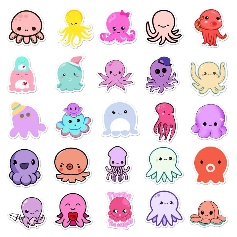 Lot de 50 autocollants japonais,Stickers Kawaii octopus-TAKO