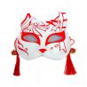 Japanese white cat half mask, red bow