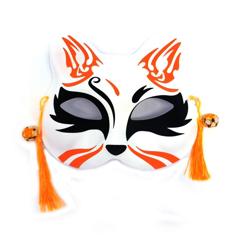 Japanese white cat half mask, orange pattern, Orenji-iro no patān
