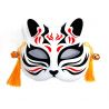Demi-masque japonais chat blanc, motif noir et rouge, Kuro to aka no moyō