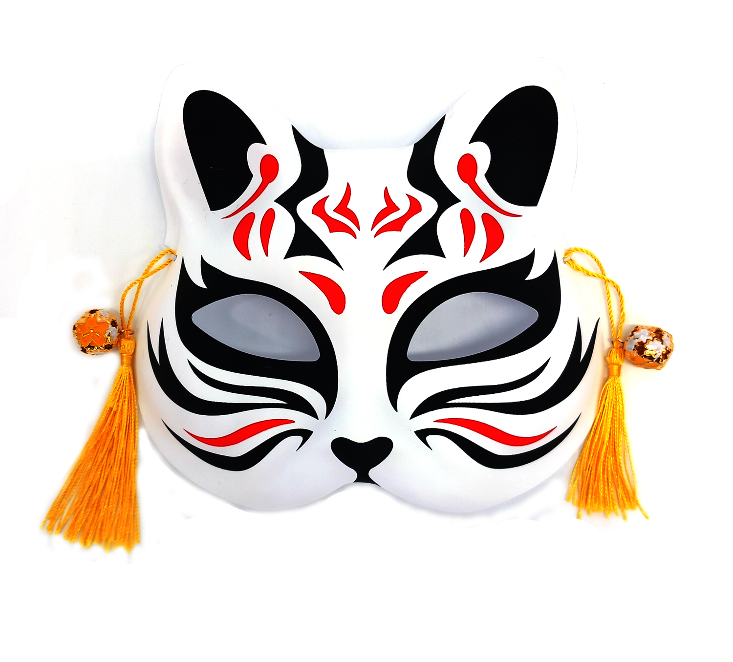 Mezza maschera giapponese da gatto bianco, motivo nero e rosso, da Kuro a  aka no moyō