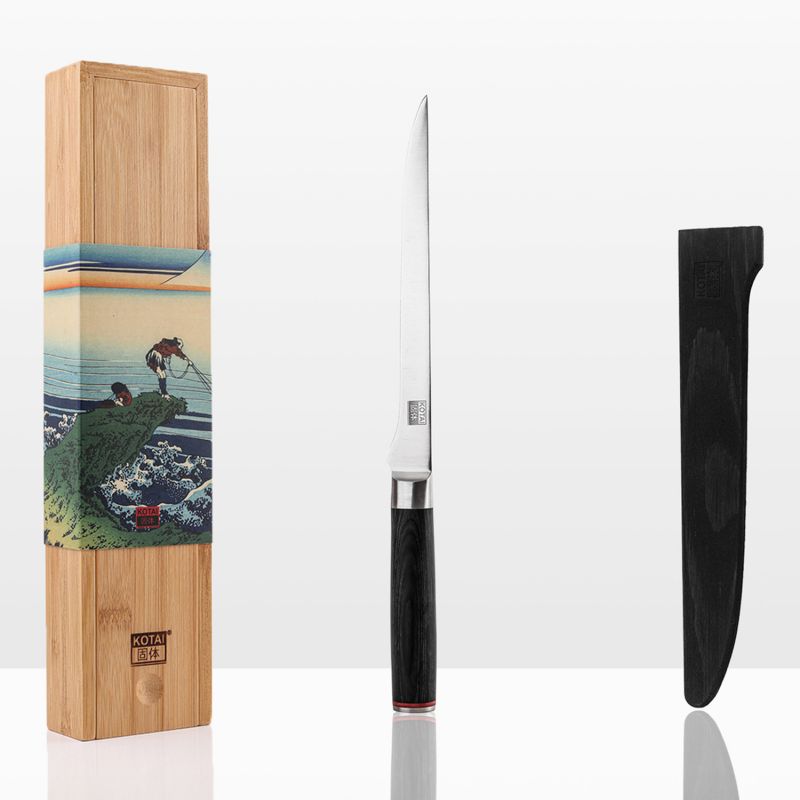 KOTAI Cuchillo de pescado japonés con saya y caja de bambú - hoja 20 cm