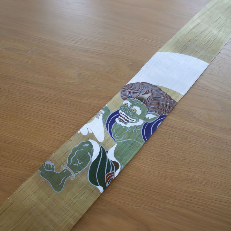 Raffinato arazzo giapponese in canapa, dipinto a mano, FUJIN RAIJIN