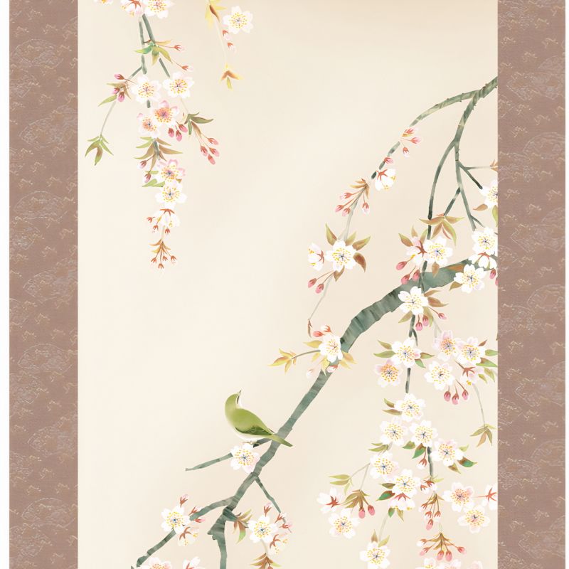 Japanese kakemono kakejiku branch of sakura - PURAGUIN