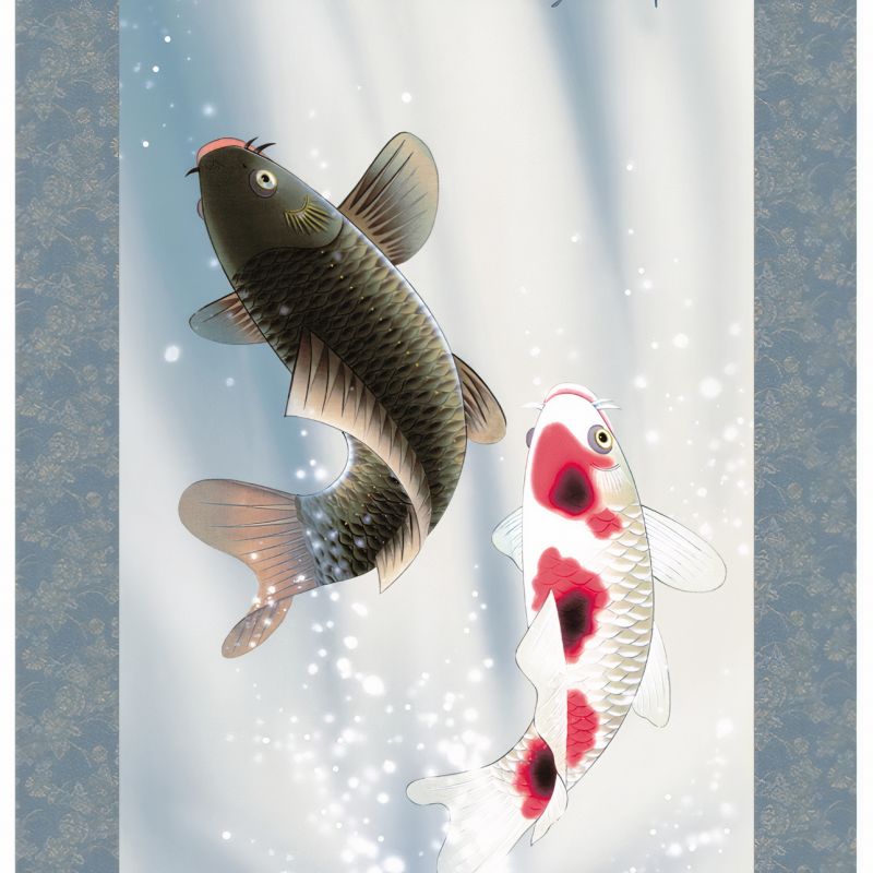 Japanischer Kakemono Kakejiku, Koi-Springen - KOI JANPU