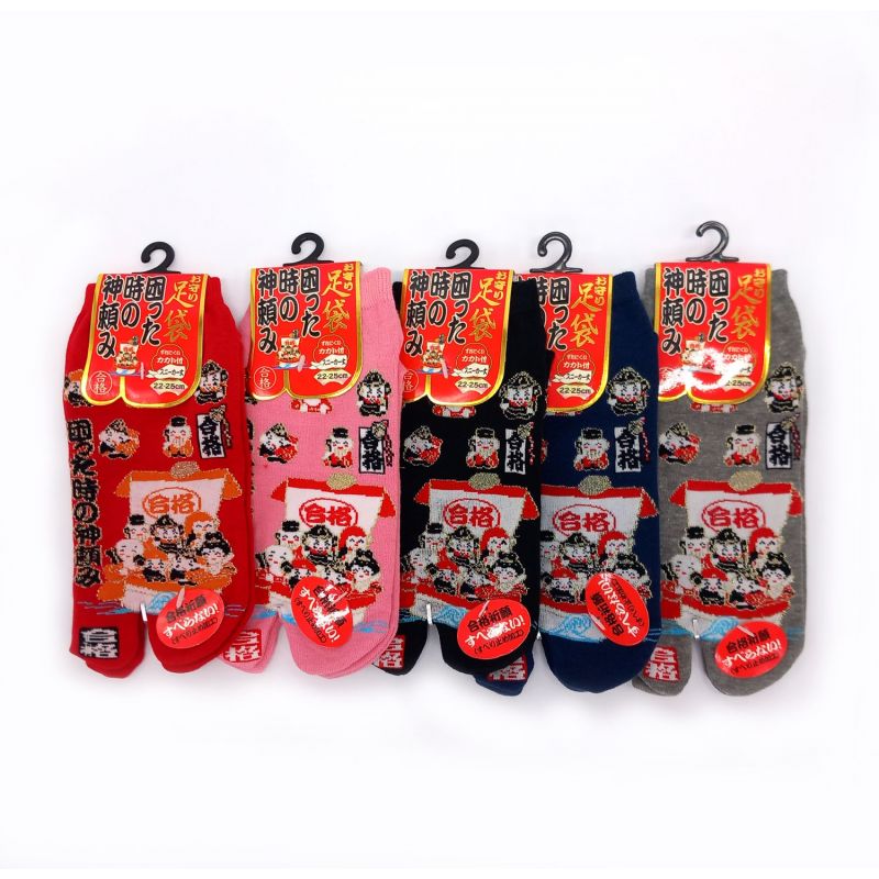 Chaussettes japonaises tabi en coton motif les sept dieux du bonheur , couleur au choix, 22-25 cm