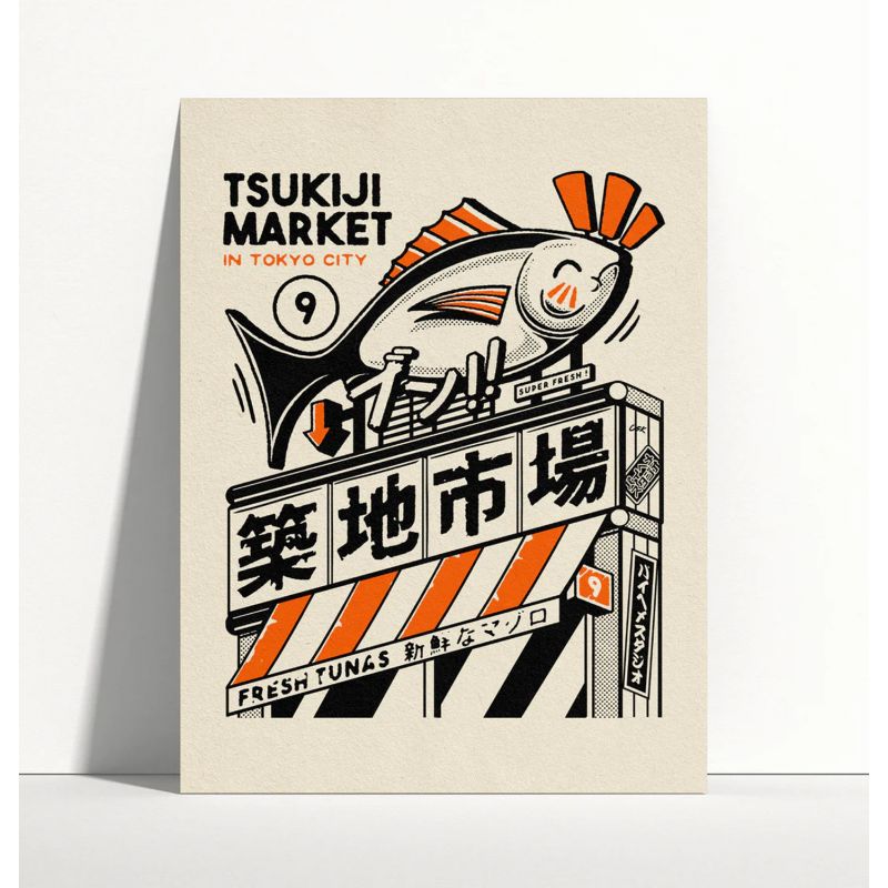 Illustrazione 30x40cm, Mercato di Tsukiji, PAIHEME