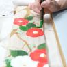 Fino tapiz japonés de cáñamo pintado a mano, camelias, Wabisuke Tsubaki