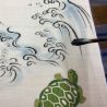 Arazzo di canapa dipinto a mano gru di buon auspicio e tartaruga Tsuru Kame 45x150 cm