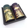 Duo aus grünen und violetten metallischen japanischen Teedosen, SHUKANOEN, 200 g