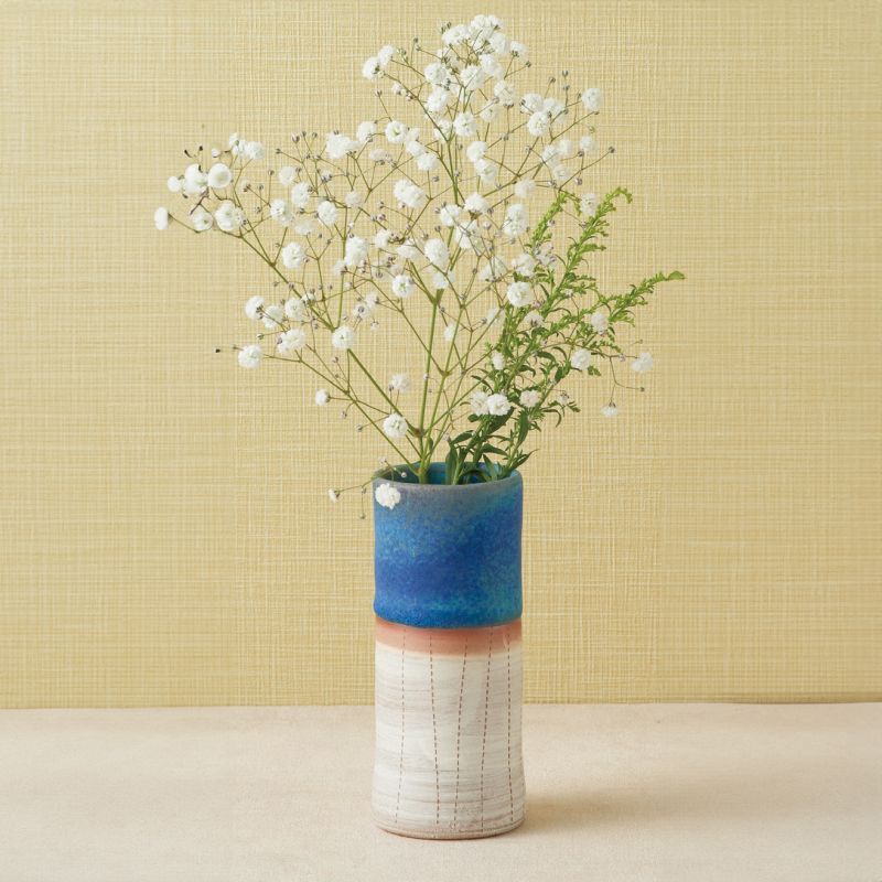 Florero japonés de arcilla soliflore azul y blanca, AOI, azul