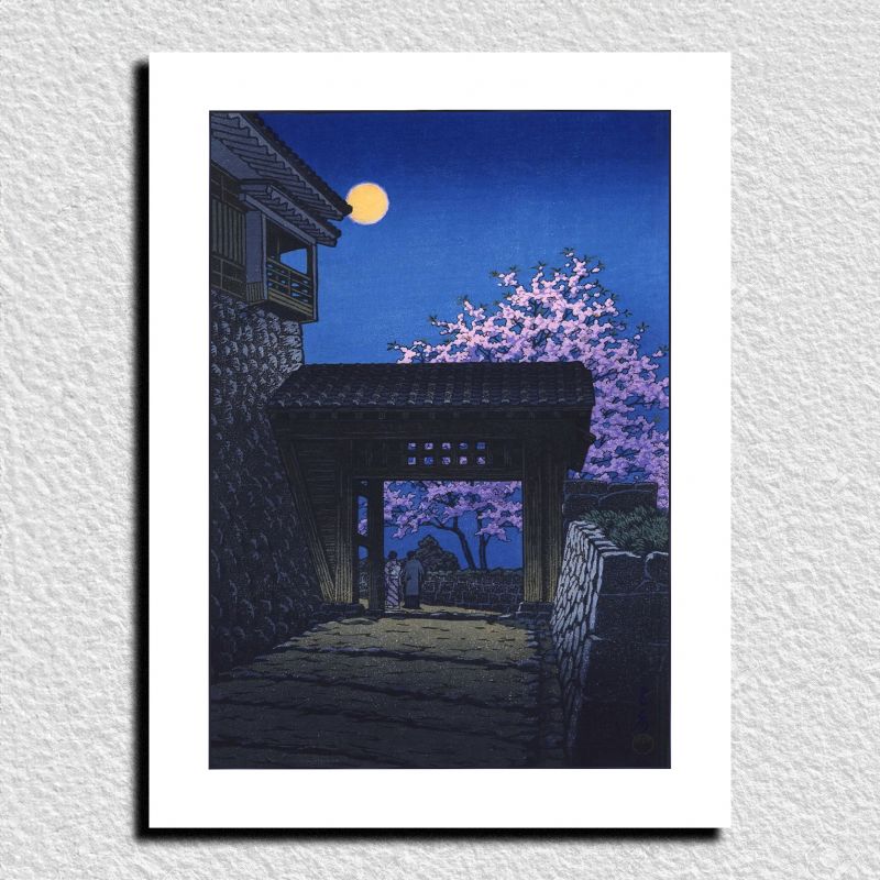 Riproduzione di stampa Kawase Hasui, Full Moon Over Matsuyama Castle, Matsuyamajo meigetsu