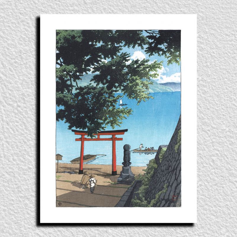 Reproduction d'estampe de Kawase Hasui, Temple Chuzenji à la plage d'Utagahama, Chuzen-ji Utagahama