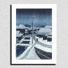 Kawase Hasui print reproduction, evening snow at Terashima village, yuki ni kure no terashima mura