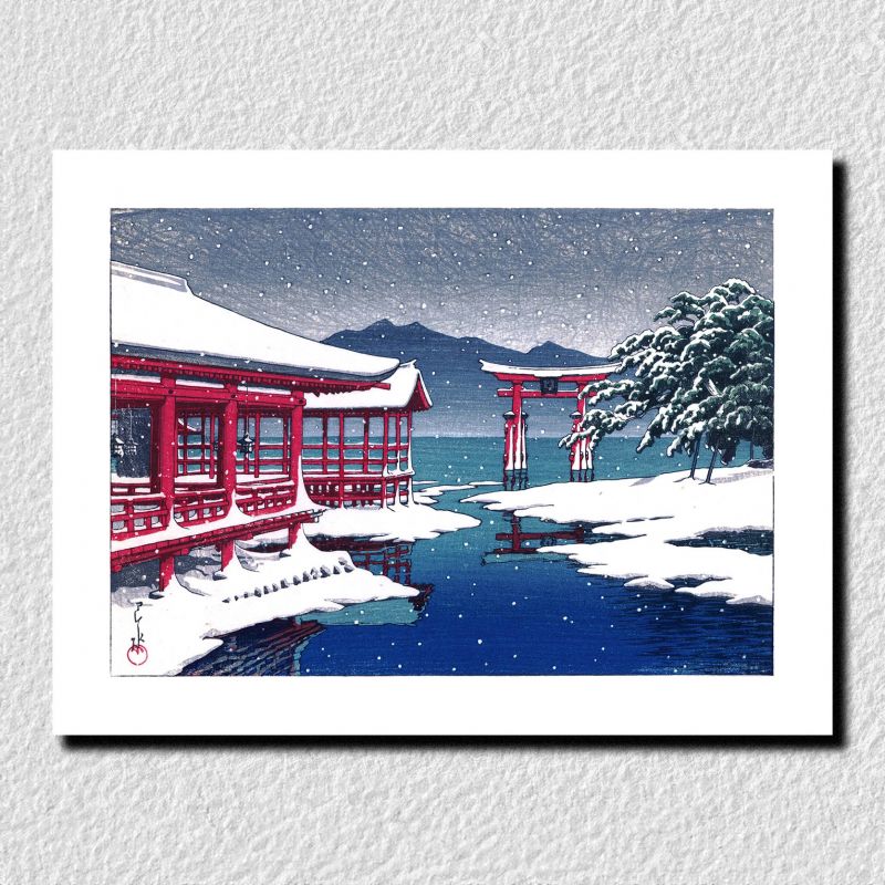 reproduccion impresa de Kawase Hasui, Santuario de Miyajima en la nieve, Miyajima no Yukigenshiki