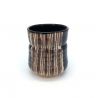 Japanese brown Raku ceramic tea cup with vertical line pattern, SUICHOKU SEN