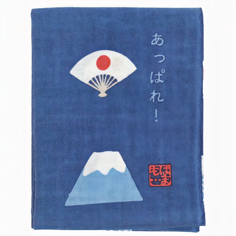 Japanese cotton handkerchief with Mont Fuji pattern, "Appreciate it" 43 x 34 cm