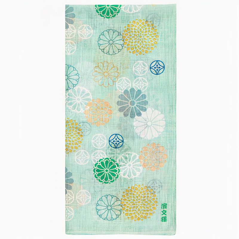 Japanese cotton handkerchief with Chrysanthemum pattern, KIKU 1